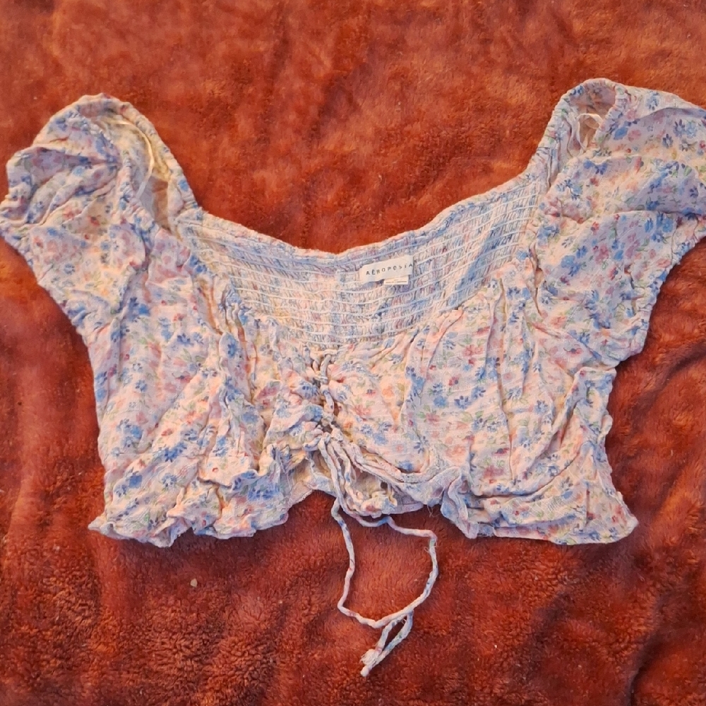 Aeropostale Floral Smocked Crop Top